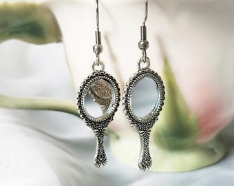 Tiny hand mirror earrings