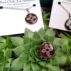 New Mexico Zia red chile stainless steel necklace