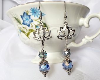 Lotus and glass bead earrings