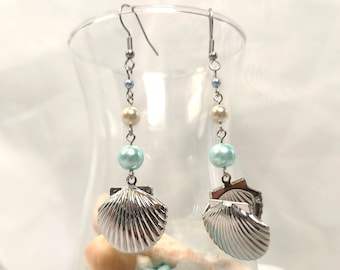 Seashell locket earrings