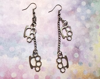 Brass knuckle dangle earrings