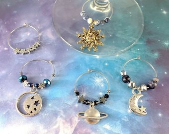 Celestial themed wine glass markers