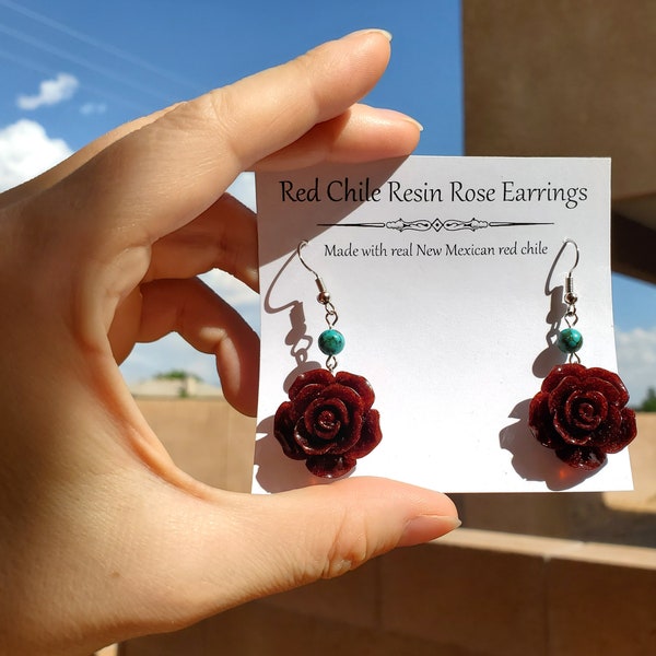 Red chile resin rose earrings