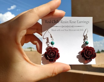 Red chile resin rose earrings