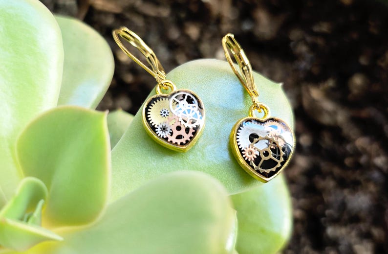 Dainty clockwork heart lever back earrings image 10