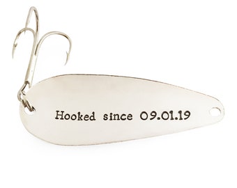 5th anniversary gift, 5 year anniversary gifts, for him, her, men, women, Hooked Since 2019 Lure, Fishing Keychain, keyring