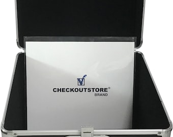 CheckOutStore Black Aluminum 12" LP Vinyl Record Storage Box (Holds 100 Records)