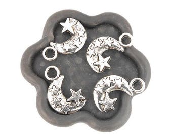 x10 Silver star and moon charms 20x12mm (221D)