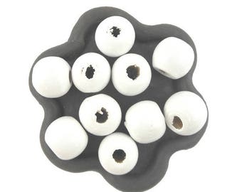 x50 Perle en bois blanc 10mm (44C)