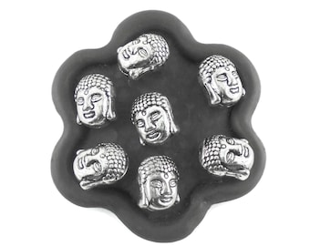 x10 Silver buddha head yoga beads 11mm (154C)