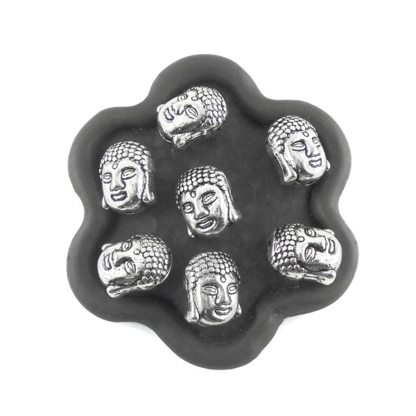 x10  Perles yoga tête de bouddha  argent 11mm (154C)