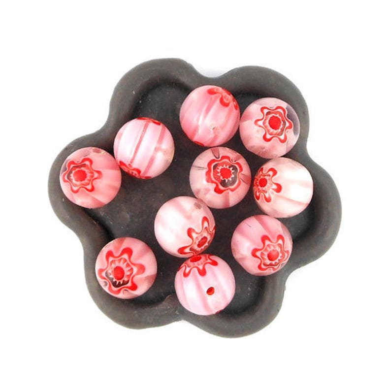 x10 Round millefiori glass flower pink beads 10mm 68C image 2