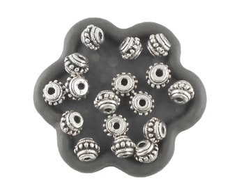 x20 Perles métal ronde boule argentée a pois 7x5mm (163C)