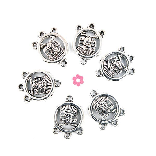 x10 Pendentifs connecteurs Aztec ronds argent vieilli 23x16mm (26D)