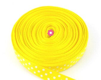 x9m Ruban jaune à pois blancs 10mm (26A)