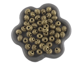 x50 Perle ronde rayée lanterne boule  métal  bronze  4x5mm (152C)