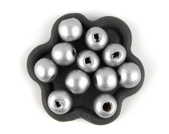 x50 Perles en bois argenté rondes 10mm