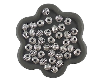 x50 Perle ronde rayée lanterne boule  métal  argenté  4x4mm (149C)