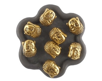 x10  Perles yoga tête de bouddha doré 11mm (161C)
