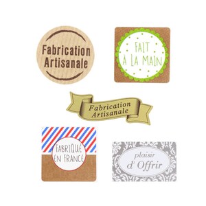x50  Étiquettes autocollants  cadeaux -fait main- fabriqué en France-plaisir d'offrir