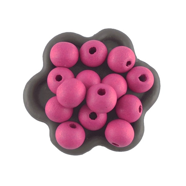 x50 Perle en bois rose fuchsia 10mm (41C)