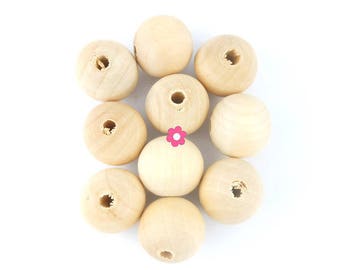 x10 Perle ronde  en  bois 20mm (15C)