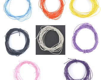 5m Cordon fil coton ciré  1mm noir, blanc, rose, orange, violet, turquoise, jaune, bleu