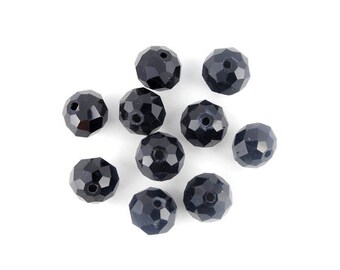 x20 Perles à facettes verre noir 10mm (21C)