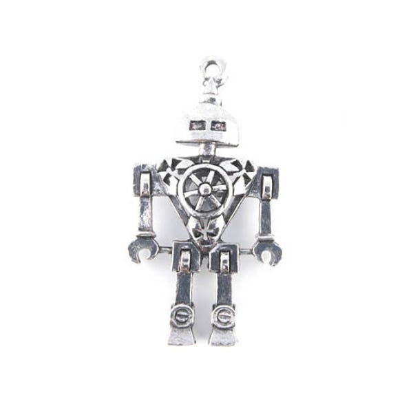 Grand pendentif robot argent vieilli 46x25mm (88D)