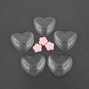 x5 Cabochon coeur en verre 25mm (08A)