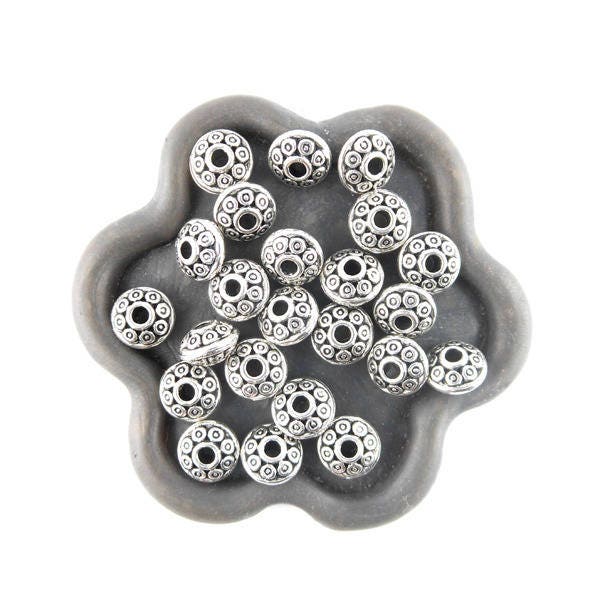 x30 Perles en métal soucoupe ronde argenté 6mm (131C)