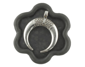 x10 Large crescent moon pendant charms - double silver horn (345D)