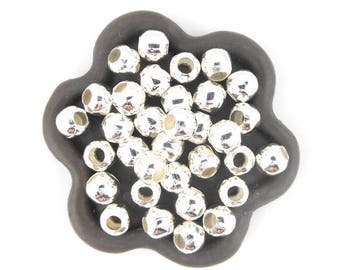 x100 Perles  rondes 6mm métal argenté vif (110C)