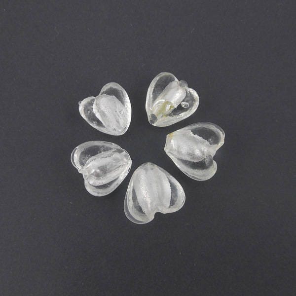 x10 Perle cœur en verre transparent 13x13mm (30C)