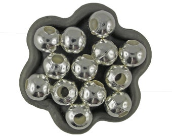 x30 Perles  rondes 10mm métal argenté vif (210C)