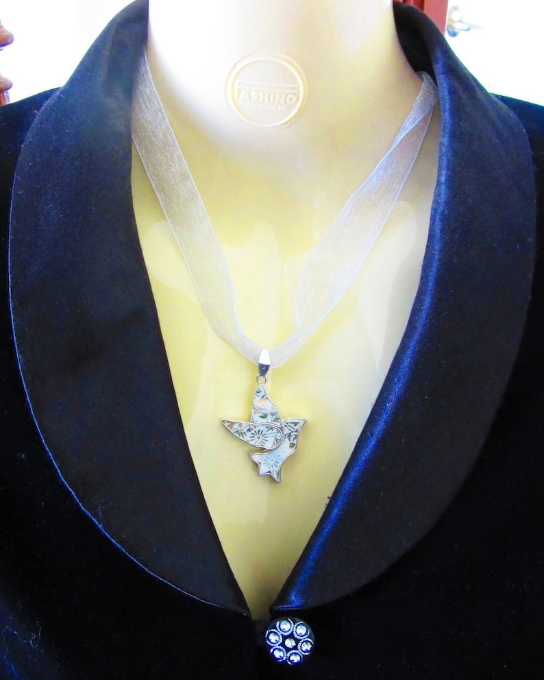 Sister Bride Bridesmaid Mother Birthday Anniversary Graduation Peace Dove pendant Broken China Jewelry; Vintage Unique Gift