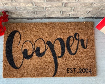 welcome doormat, coir doormat, last name doormat, large name doormat, established doormat, custom doormat, personal doormat