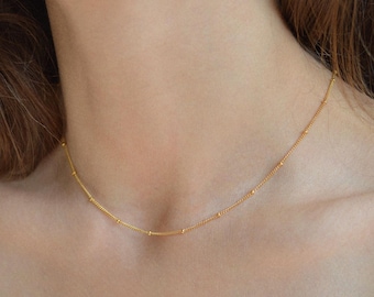 Gold Filled Satellite Choker, Satellite Necklace, Dainty Chain Necklace, Minimal Necklace, Beaded Necklace, Layering Necklace, Gift