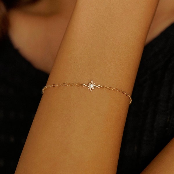 Bracelet étoile rempli d'or, bracelet étoile du nord, bracelet à breloques, bracelet minimaliste, bracelet en or délicat, cadeau d'anniversaire, cadeau pour elle
