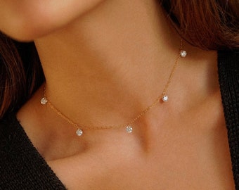 Gold Filled Crystal Drop Necklace, Gemstone Necklace, Gold Charm Necklace, Layering Necklace, Bobble Necklace, Drop Necklace, Gift for her