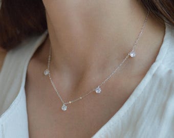 Sterling Silver Cubic Zirconia Drop Necklace, Layering Chain Jewellery