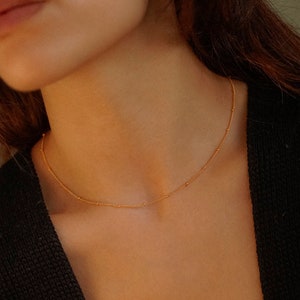 Gold Filled Satellite Choker, Satellite Necklace, Dainty Chain Necklace, Minimal Necklace, Beaded Necklace, Layering Necklace, Gift