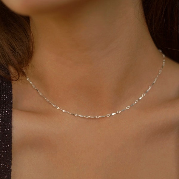 Sterling Silber Dapped Bar Kette, Silber Kette Choker Halskette, Layering Halskette, zierliche Halskette, kurze Layering Halskette, Geschenk