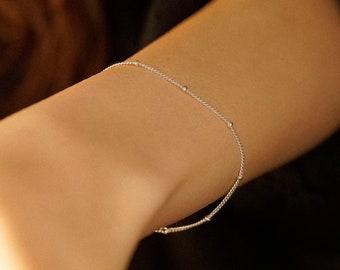 Sterling Silver Satellite Bracelet, Dainty Chain Bracelet, Minimal Bracelet, Beaded Bracelet, Layering Bracelet, Birthday Gift