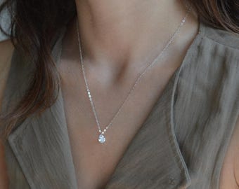 Sterling Silver Cubic Zirconia Teardrop Charm Necklace, Layering Chain Jewellery