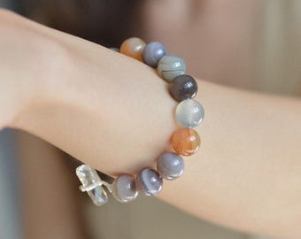 ボツワナ産アゲート10mm天然石ブレスレット • クリスタルトグルクラスプ