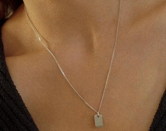 Sterling Silver Rectangle Tag Necklace, Rectangle Charm Necklace, Charm Necklace, Pendant Necklace, Layering Necklace, Gift for her