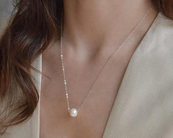淡水パール925スターリングシルバーネックレス、繊細なチャーム