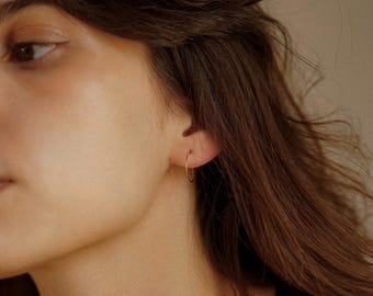 14k Gold Filled Hoop Earrings, Thin Plain Hoops, Gift for Her