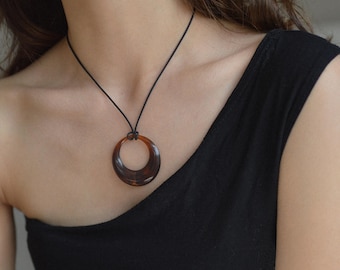Brown Resin Pendant Necklace • Adjustable Cord Necklace • Handmade Necklace • Summer Necklace • Boho Jewellery • Everyday Necklace •